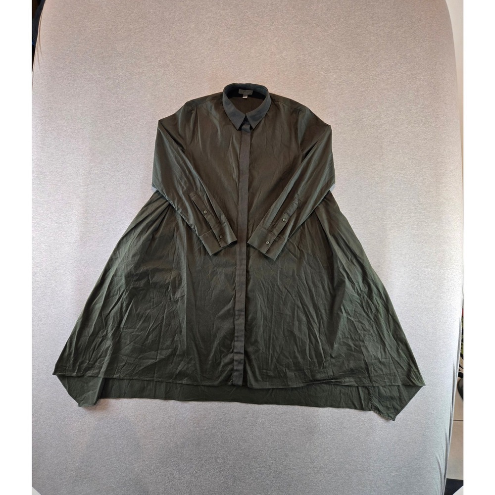 COS Shirt Dress Womens 40 EU 10 USA M Dark Green Midi A-Line Long Sleeve Pockets